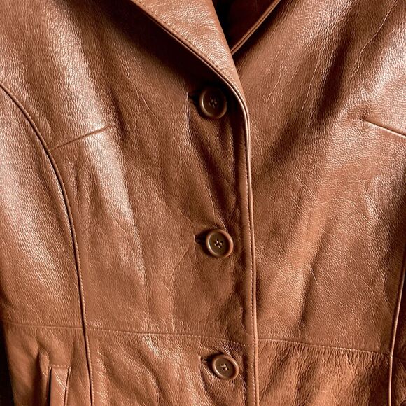 Wilsons Leather Jacket Women's M Medium Brown Tobacco Coat pointed collar - Picture 4 of 12